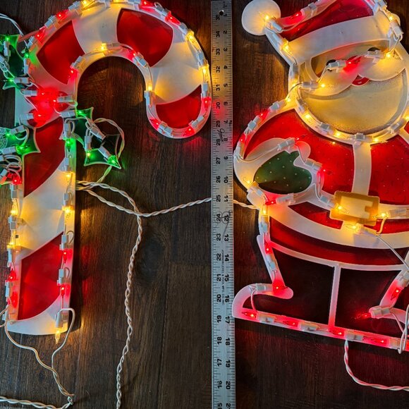 2PC VTG 2000 Impact Plastics Lighted Candy Cane Santa Claus Christmas Decoration - Picture 5 of 16
